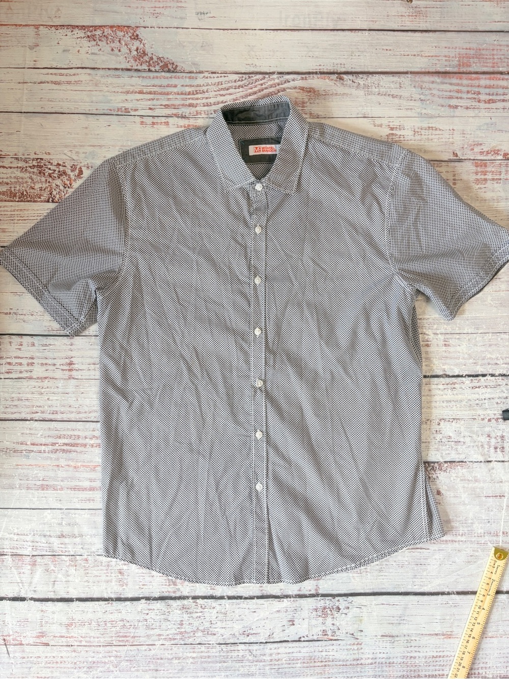 Michael Brandon Short Sleeve Grey Micro-Pattern Button-Down Shirt